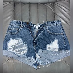 Forever 21 high waisted ripped denim booty shorts.